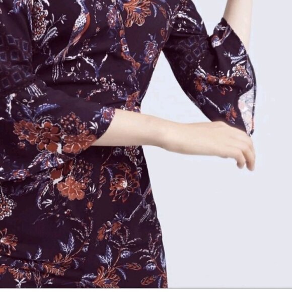 ANTHROPOLOGIE Maeve Espoir Jumpsuit Purple Bird Floral BellSleeve Romper 6p Us@L - Picture 2 of 11